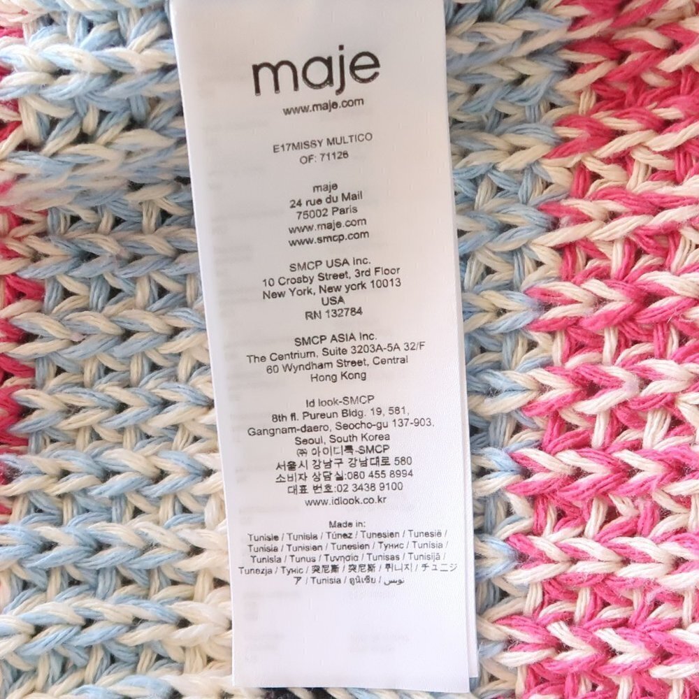 Maje Missy Multicolor Stripe Fringe Knit Long Sleeve Open Front Cardigan Small S - Picture 11 of 15